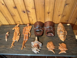 Vintage Hand-Carved Wooden Wall Art Lot  Masks, Figures & Folk Art Dcor