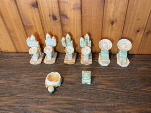 Vintage Carved Onyx Figurine Lot  Asian Figures, Turtle Dish & Stone Dcor