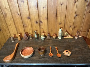 Vintage Mixed Decorative Lot  Wood Bowls, Mini Vases, Folk Art & Small Collectibles