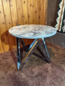 Modern Round Accent Table  Faux Marble Top & Chrome Geometric Base