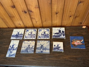 Vintage Delft Blue Tile Lot  Holland Windmills, Hand Painted, Made in Holland, Framed