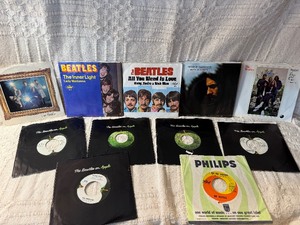 Vintage Beatles Apple Era 45 RPM Collection  Original Picture Sleeves & Apple Label Singles  Let It Be, Come Together, All You Need Is Love, Ballad of John & Yoko  George Harrison
