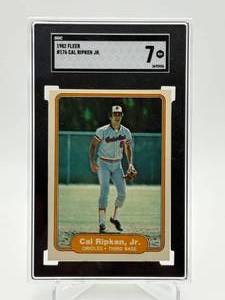 1982 Fleer Cal Ripken Jr. Baseball Card Baltimore Orioles SGC Graded 7 Near Mint