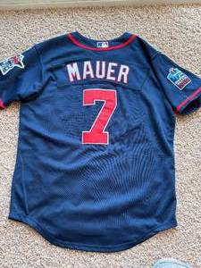 Joe Mauer Navy Blue Minnesota Twins Jersey Authentic, Stitched Patches, Letters and Numbers, Size 50 jersey, Majestic Brand