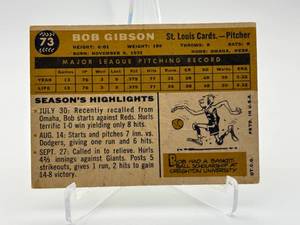 1960 Topps Bob Gibson Vintage Baseball Card, Some Creasing on Front, Amazing Centering