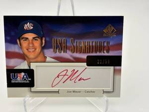 2004 Upper Deck SP Authentic Joe Mauer Pre-Rookie Team USA baseball Card With Autograph, Rare Red Ink, Serial #d 2250