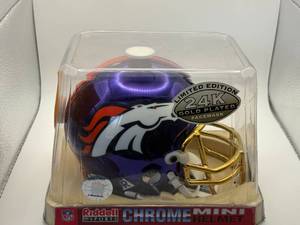 Denver Broncos 24-Karat Gold Plated Football Mini Helmet in Original Packaging