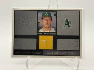 Flair Greats Cut of History Jim Catfish Hunter Game-Worn Jersey Card Oakland Athletics Legend and Hall of Famer