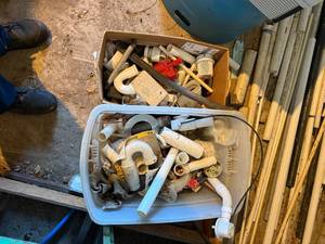 MISC BOX OF TUBES, DRAIN PIPING, DRAIN FITTINGS AND MORE.
