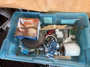 MISC PLUMBING, DOOR KNOBS AND SAW BLADES.