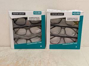 (2) NEW FOSTER GRANT 2.00 READING GLASSES 3PK