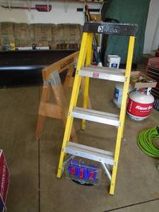 4 fiberglass step ladder with wood seahorse. As shown.