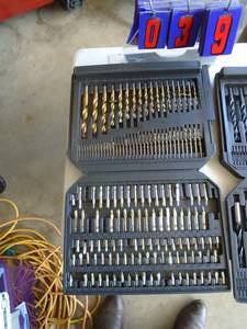 Drill assortment in slide out box. As shown.