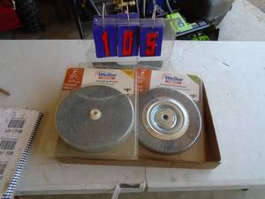 8� grinding wheel & wire brush. As shown.
