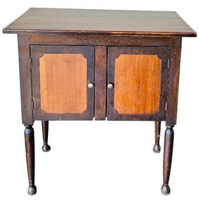 LR - Vintage Wooden Cabinet with Double Doors and Turned Legs