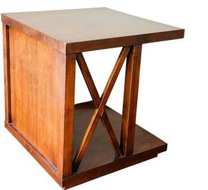 LR - Square Wood End Table with Geometric Accents