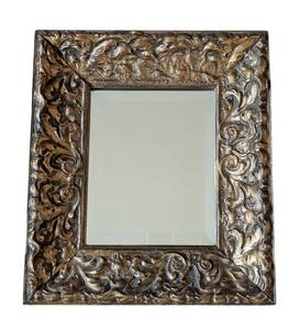 UL - Gold Painted Wood Wall Mirror, Ornate Carved Frame