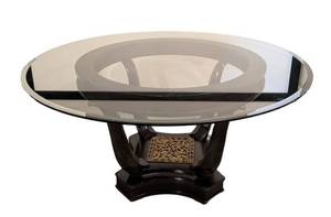 LL - Round Glass Top Dining Table with Ornate Black Base
