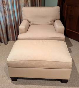 LL - Baker Furniture Armchair & Ottoman - Neutral Fabric
