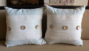 LL - Pier 1 Imports Throw Pillows 18x18 Pair - Textured Weave with Button Accents