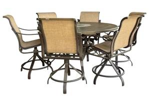 Tropitone Patio Round Table & Swivel Chairs Dining Set - 62.5 Inch Table, 36 Inch High