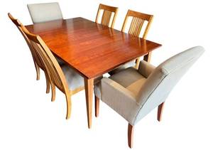 Ethan Allen Dining Room Table Set with 2 Leaves, 6 Chairs