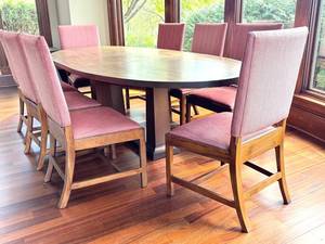 Dining Table Set with 8 Upholstered Chairs