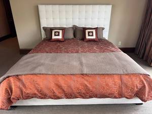 Ethan Allen King Size Upholstered Tufted Headboard with Bedding