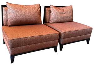 LL - Pair of Swaim Vintage Armless Upholstered Chairs
