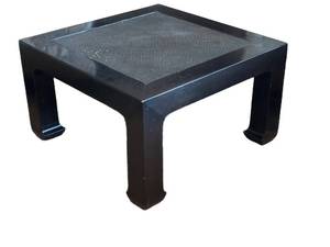 LL - Vintage Chinese Style Lacquer Side Table with Cane Top and Horse Hoof Feet