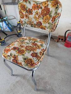 Vintage Floral Upholstered Chair with Chrome Cantilever Base