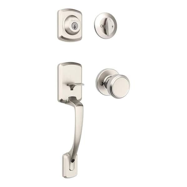 Kwikset Henley Single Cylinder Door Handleset wRound Maven Knob featuring SmartKey Security in Satin Nickel