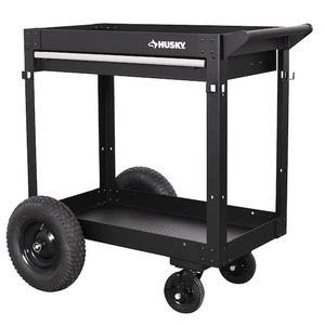 Husky 36 in. 1-Drawer 2-Tray Black All-Terrain Rolling Utility Cart