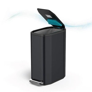 Home Zone Living 13.2 Gal. Matte Black Slim Step-On Stainless Steel Kitchen Trash Can with Odor Control Protection and Slow Close Lid