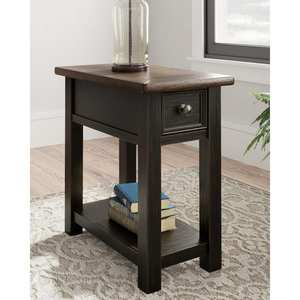 Signature DESIGN BY ASHLEY Tyler Creek 14.13 in. Grayish BrownBlack Rectangle MDF Chairside End Table with USB Ports and Outlets