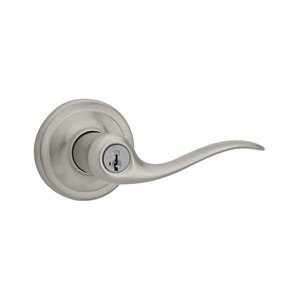 Kwikset Tustin Satin Nickel Entry Door Handle Featuring SmartKey Security