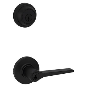 Kwikset Hollis Round Rose Matte Black Handle with Single Cylinder Deadbolt Combo Pack Featuring SmartKey Security