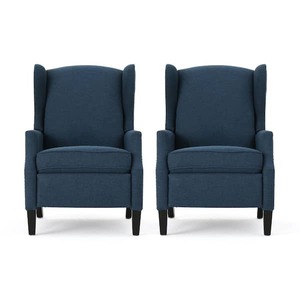 Noble House Wescott Navy Blue Fabric Nailhead Trim Recliner (Set of 2)