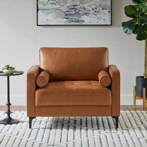 StyleWell Goodwin Faux Leather Large Arm Chair in Caramel Brown with Bolster Pillows