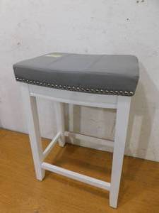 Linon Home Decor Concord 26.5 in. White and Light Gray Backless Wood Counter Stool with Faux Leather Seat