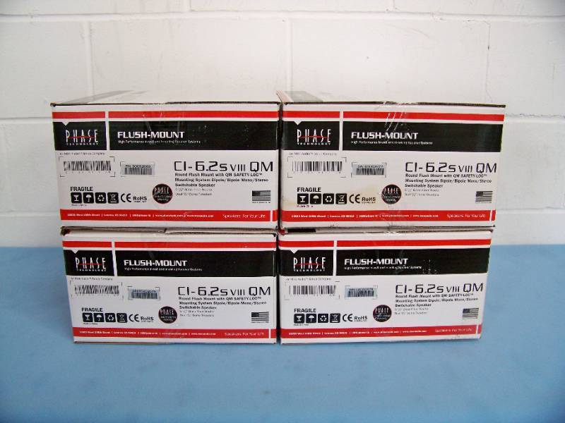 (4) Phase Technologies CI-6.2s VIII QM Round 6.5 Two-Way Switchable Flush Mount In-Ceiling Speakers  Loudspeakers - NO Grilles or Mounting Rings - NEW IN BOX