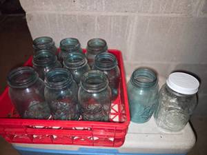 BALL Brand Blue color jars and 1 Clear Jar with lid- 11 pieces total