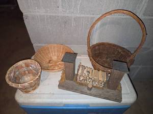 Assortment of wooden baskets with Wood Stack Home decor piece
