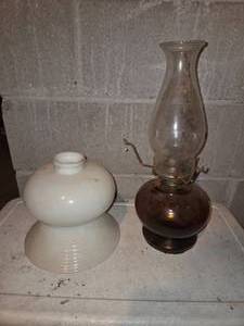 Vintage oil lamp and white shade