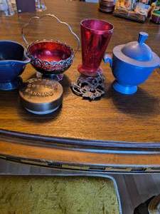Sliver toned Cranberry Glass Basket and More