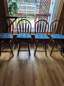 Vintage Wooden Bar Stools with Swivel- Set of 4
