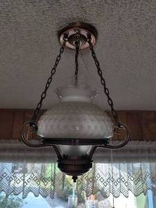 VINTAGE Milke Glass Hobnail Ceiling light fixture with brass frame
