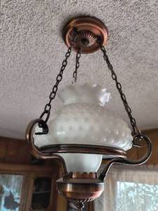 VINTAGE Milk Glass Hobnail ceiling light fixture with brass frame