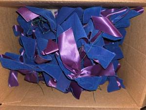 Box of blue and Purple Ribbon bows