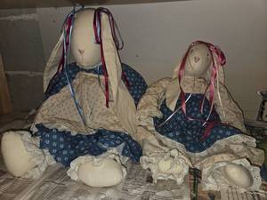 VINTAGE Mama and Baby Cloth Rabbit Dolls